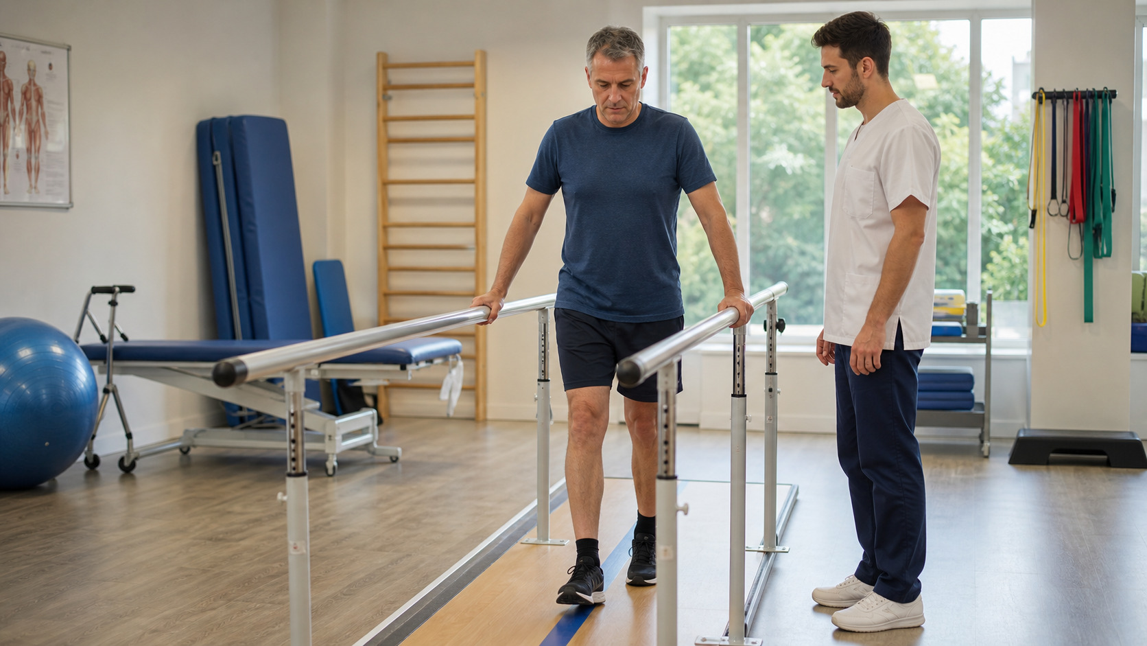Exercice de marche progressive avec appui après une opération